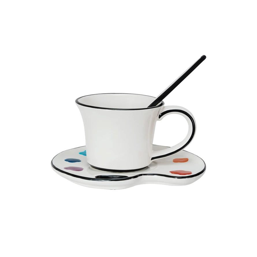 Paint Palette Cup, Saucer & Stir