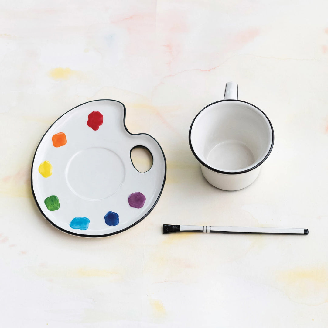 Paint Palette Cup, Saucer & Stir