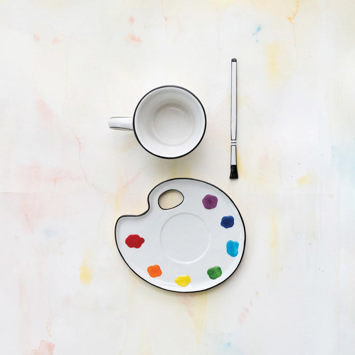 Paint Palette Cup, Saucer & Stir