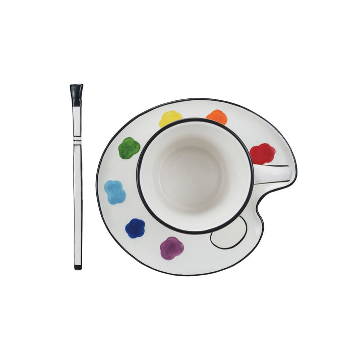 Paint Palette Cup, Saucer & Stir