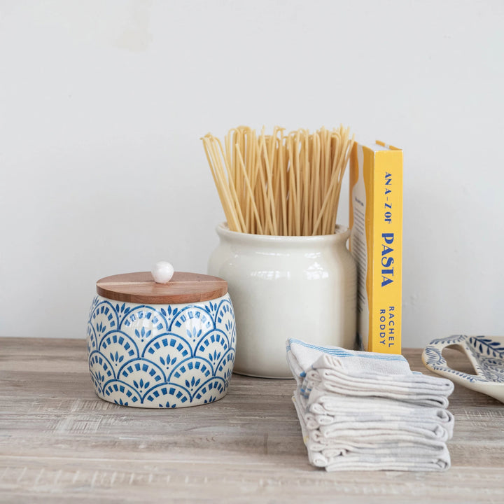 Blue & White Cannister with Lid