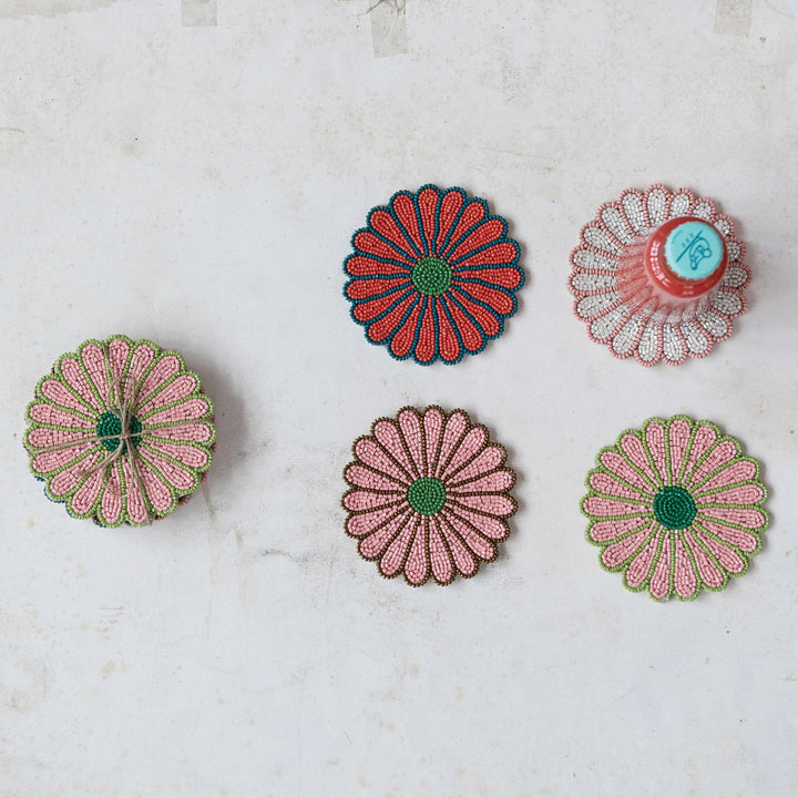 Set of 4 Beaded Flower Coasters