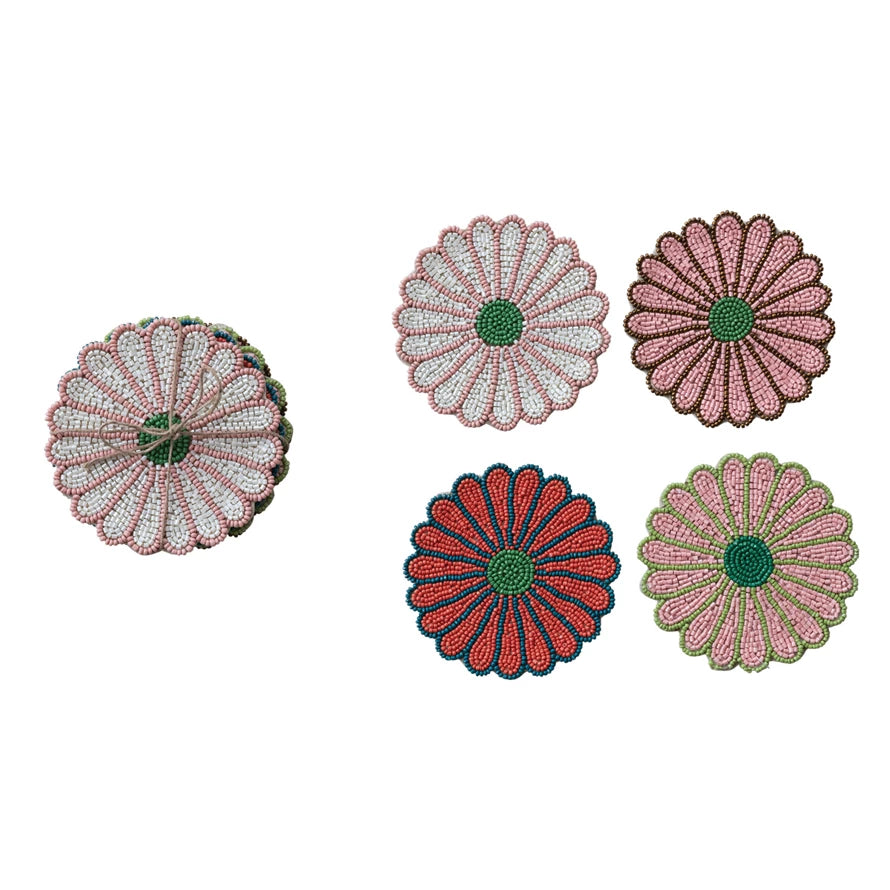Set of 4 Beaded Flower Coasters