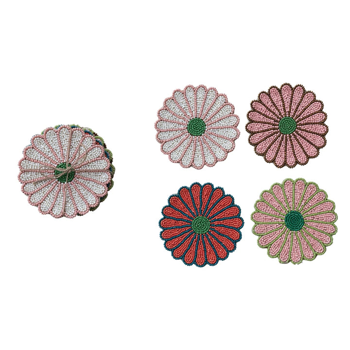 Set of 4 Beaded Flower Coasters