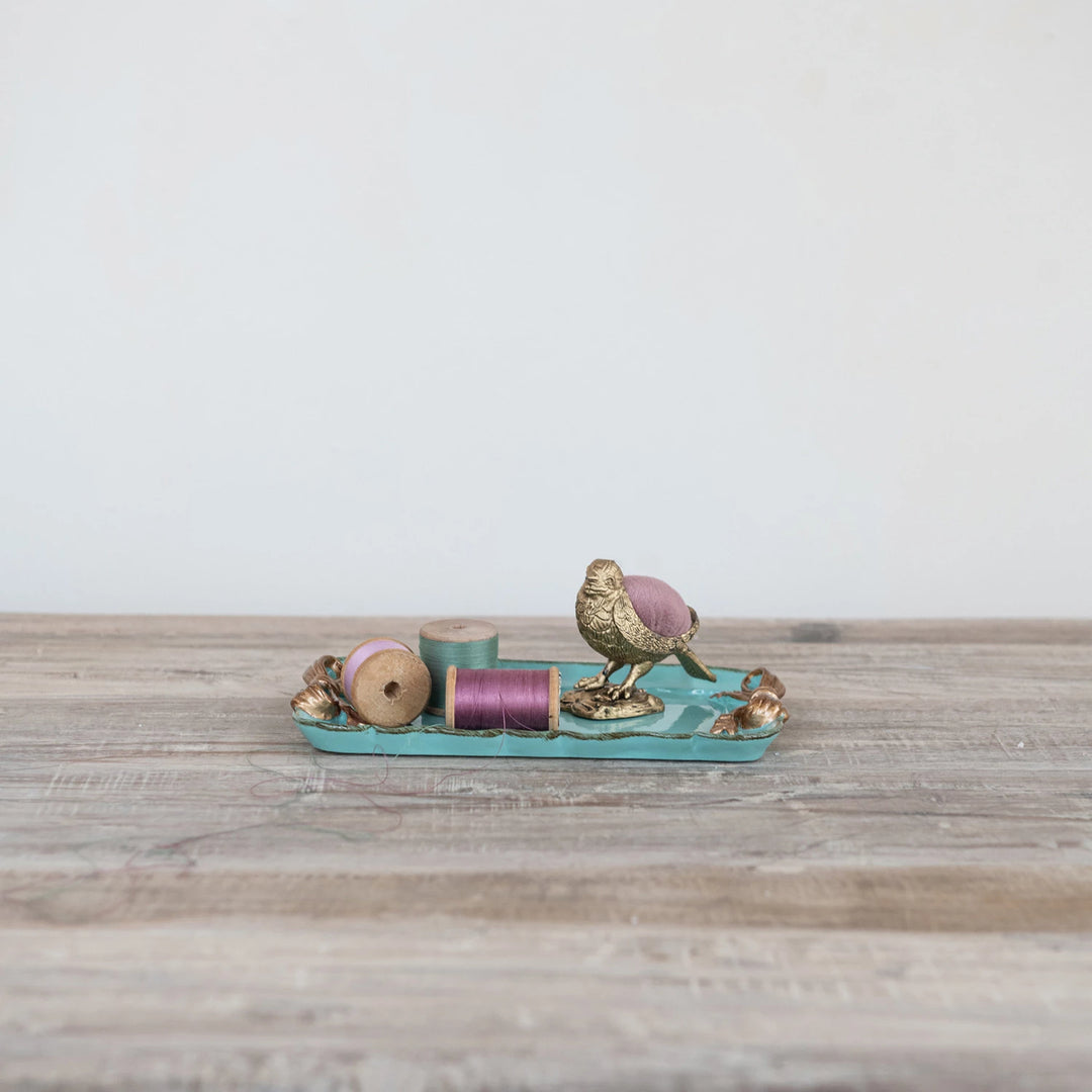 Aqua Metal Tray with Bows