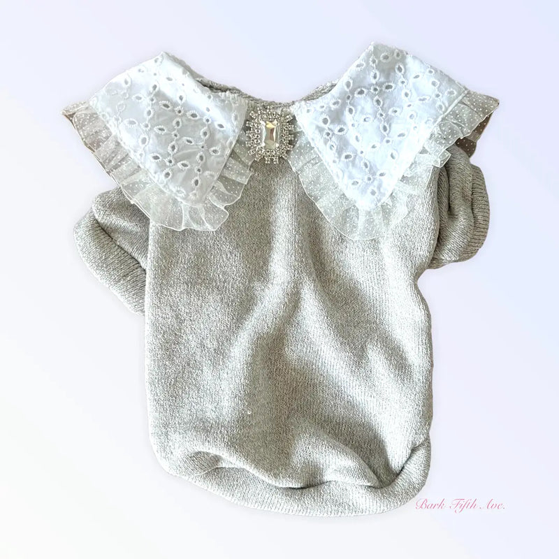 Princess Lace Lapel Sweater - Madison's Niche 