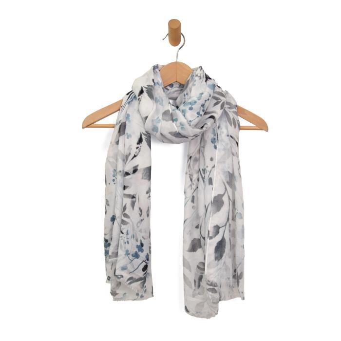 Grey Botanical Berries Scarf