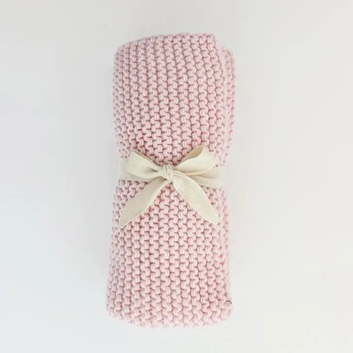 Garter Stitch Knit Blanket in Blush