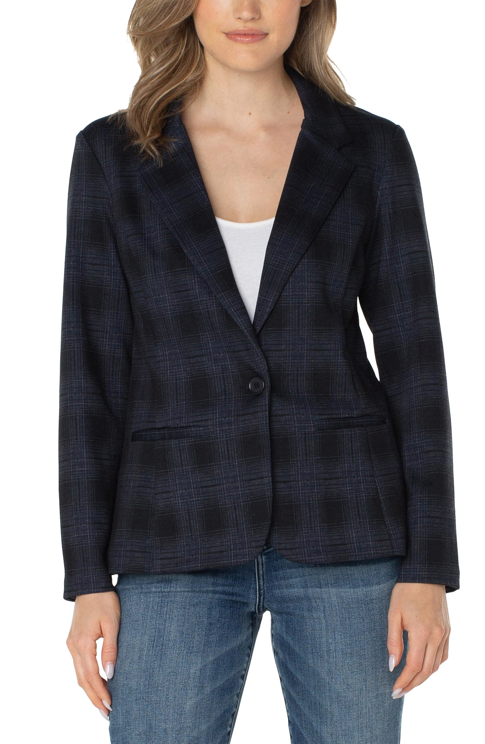 Fitted Blazer in Blue Black Shadow - Madison&