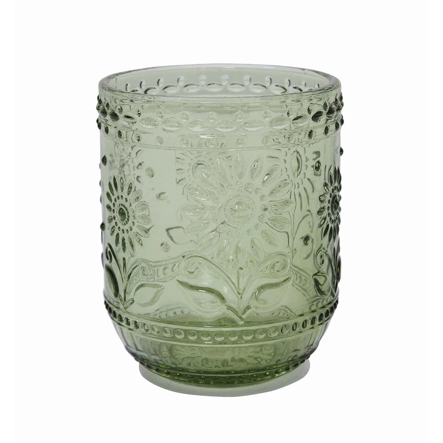 Floral Embossed Drinking Glass - Madison&