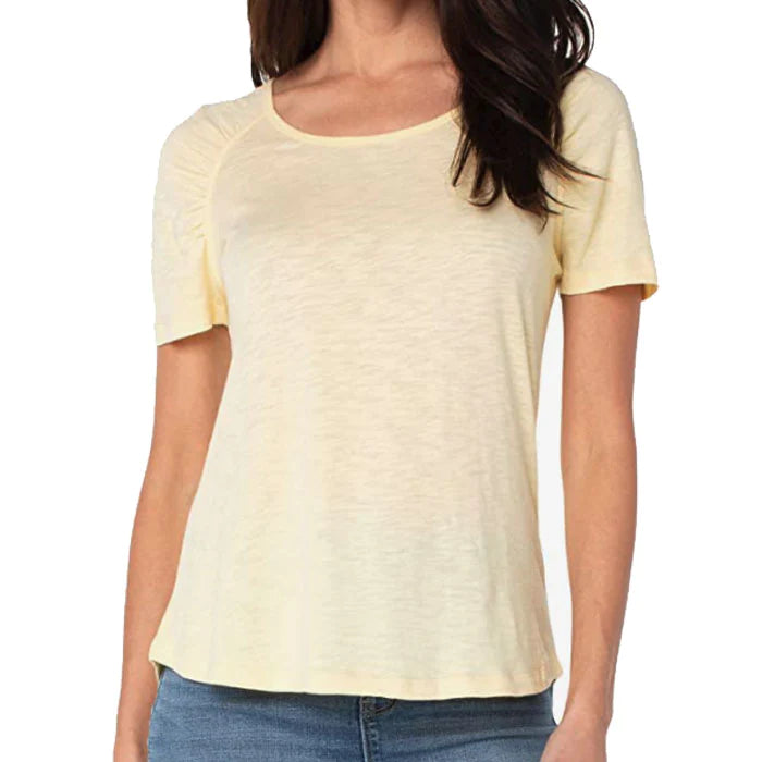 Gathered Short Sleeve Tee in Soft Yellow - Madison&