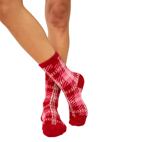 Hilarie Plaid Crew Socks in Cherry Combo - Madison's Niche 
