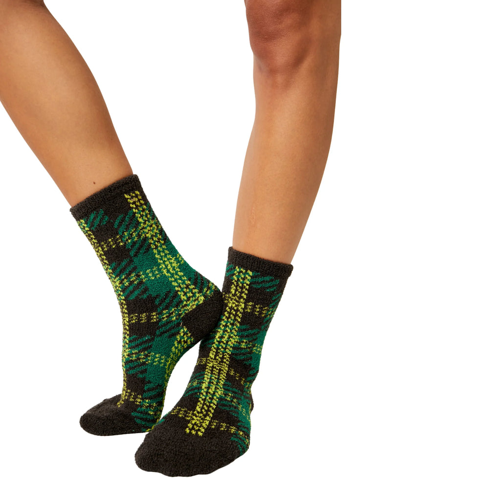 Hilarie Plaid Crew Socks in Evergreen Combo - Madison&