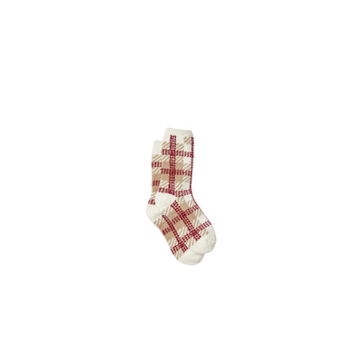 Hilarie Plaid Crew Socks in Ivory Combo - Madison's Niche 