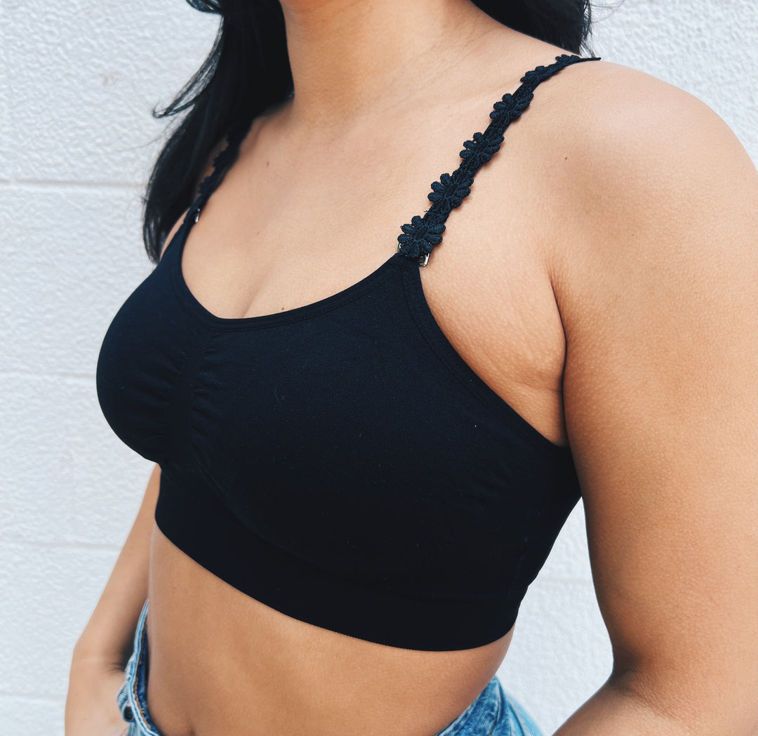 Flower Strap Bralette in Black - Madison's Niche 