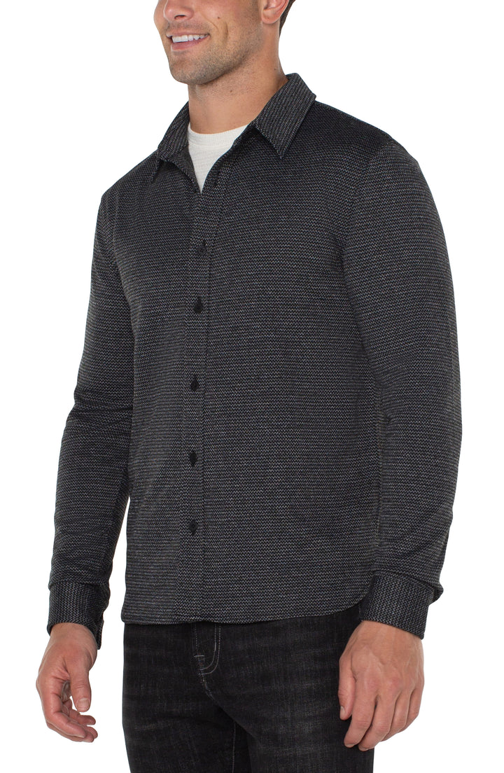 Knit Button Up Long Sleeve Shirt in Black Multi - Madison's Niche 