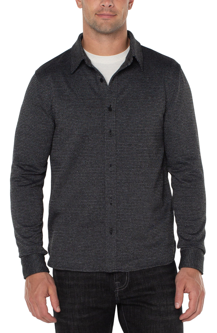 Knit Button Up Long Sleeve Shirt in Black Multi - Madison's Niche 