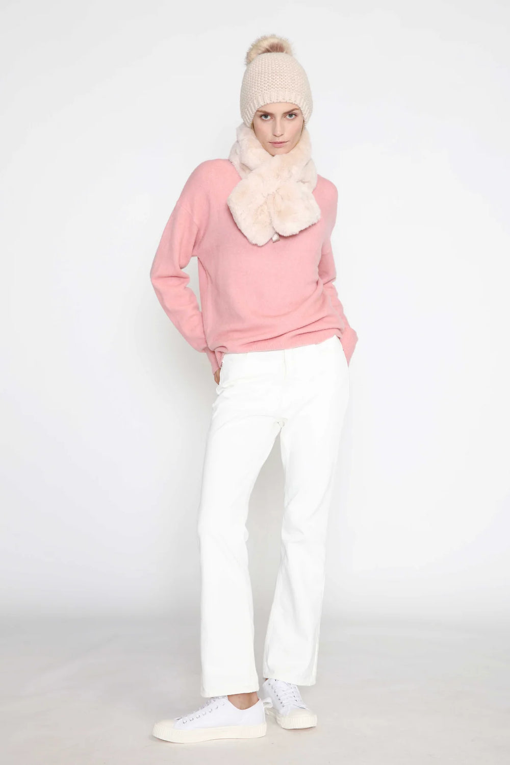 Lana Furry Keyhole Scarf in Ivory - Madison&