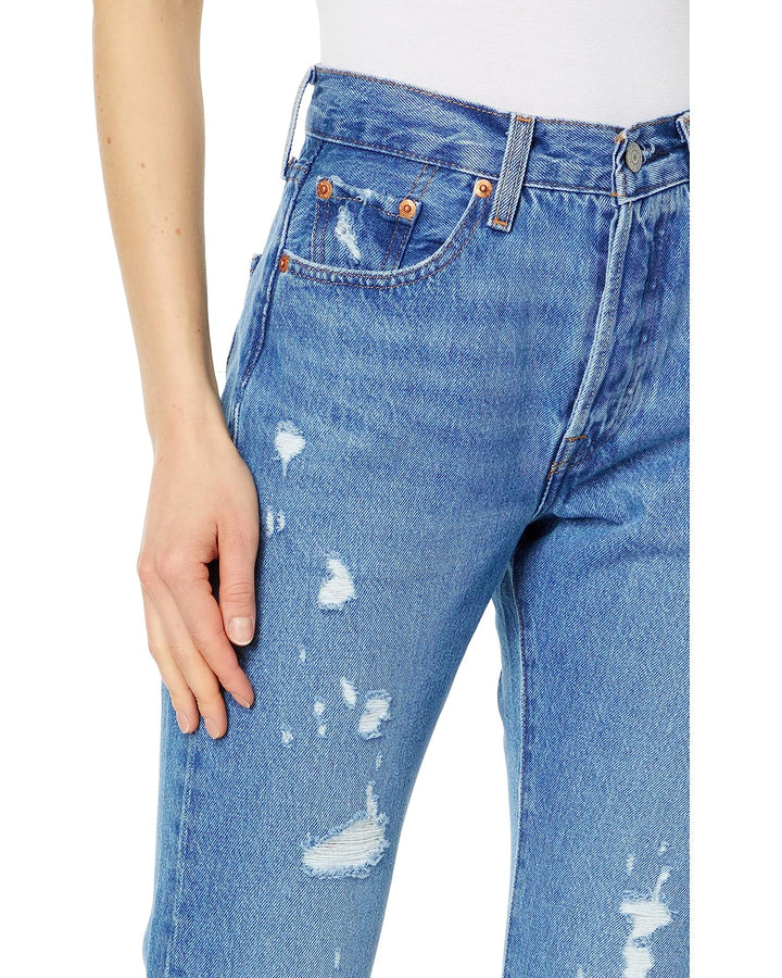 501 Skinny Jean in Medium Indigo Destructed - Madison's Niche 