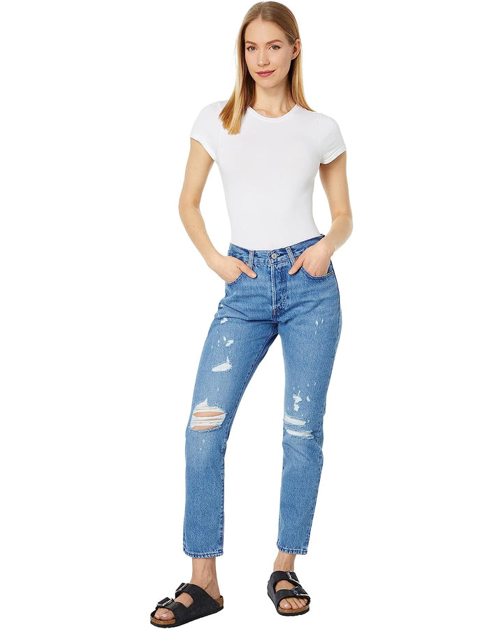 501 Skinny Jean in Medium Indigo Destructed - Madison's Niche 