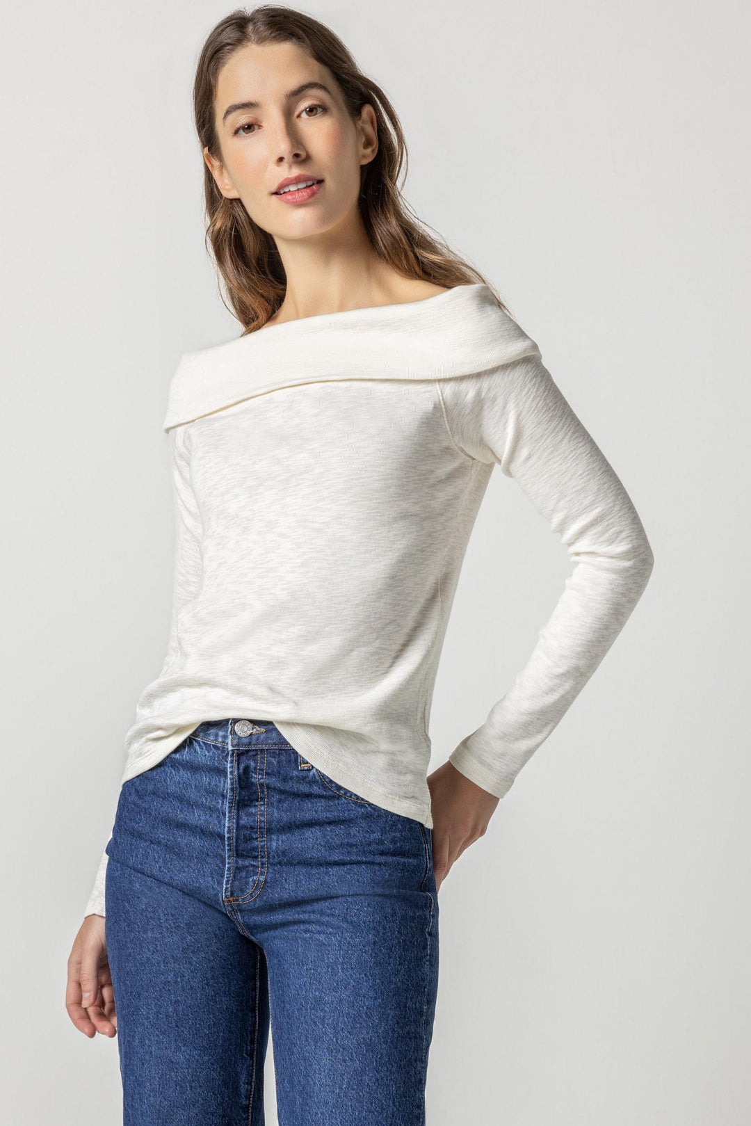 Long Sleeve Off the Shoulder Top in Winter White - Madison's Niche 