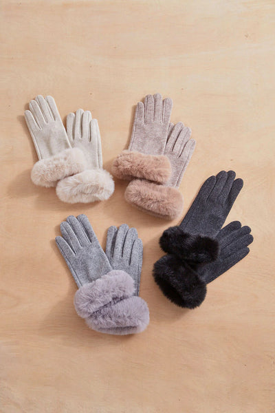 Lori Faux Fur Cuff Gloves in Taupe - Madison's Niche 