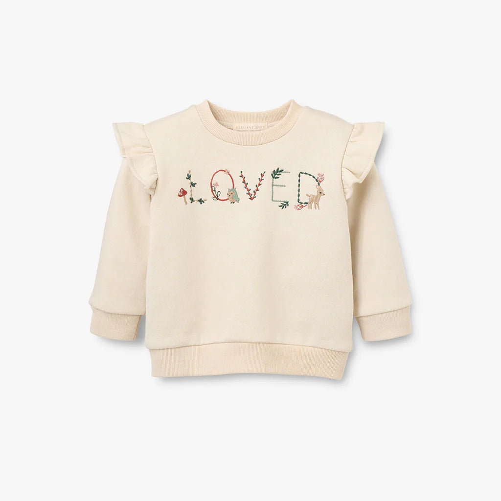 "Loved" Flutter Sleeve Pullover - Madison's Niche 