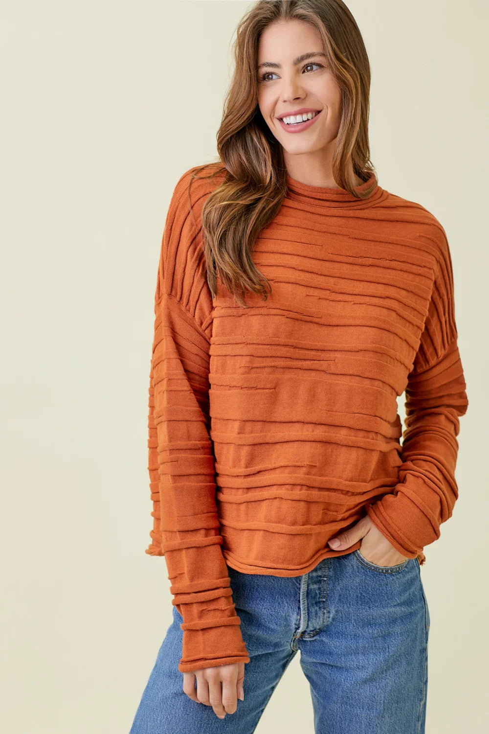 Lulu Textured Mock Neck Sweater - Madison's Niche 