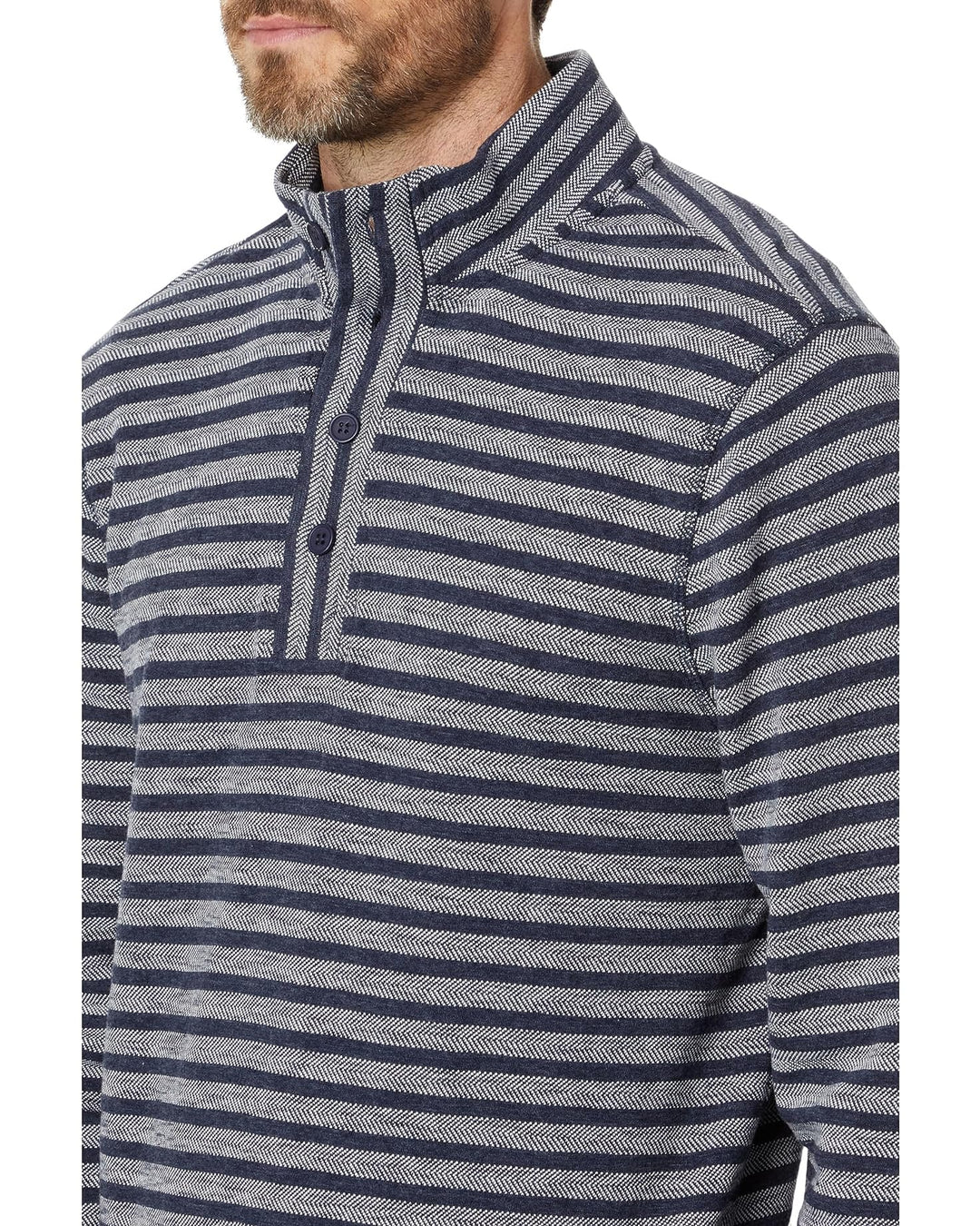 Men's Mock Neck Pullover in Indigo Stripe - Madison's Niche 