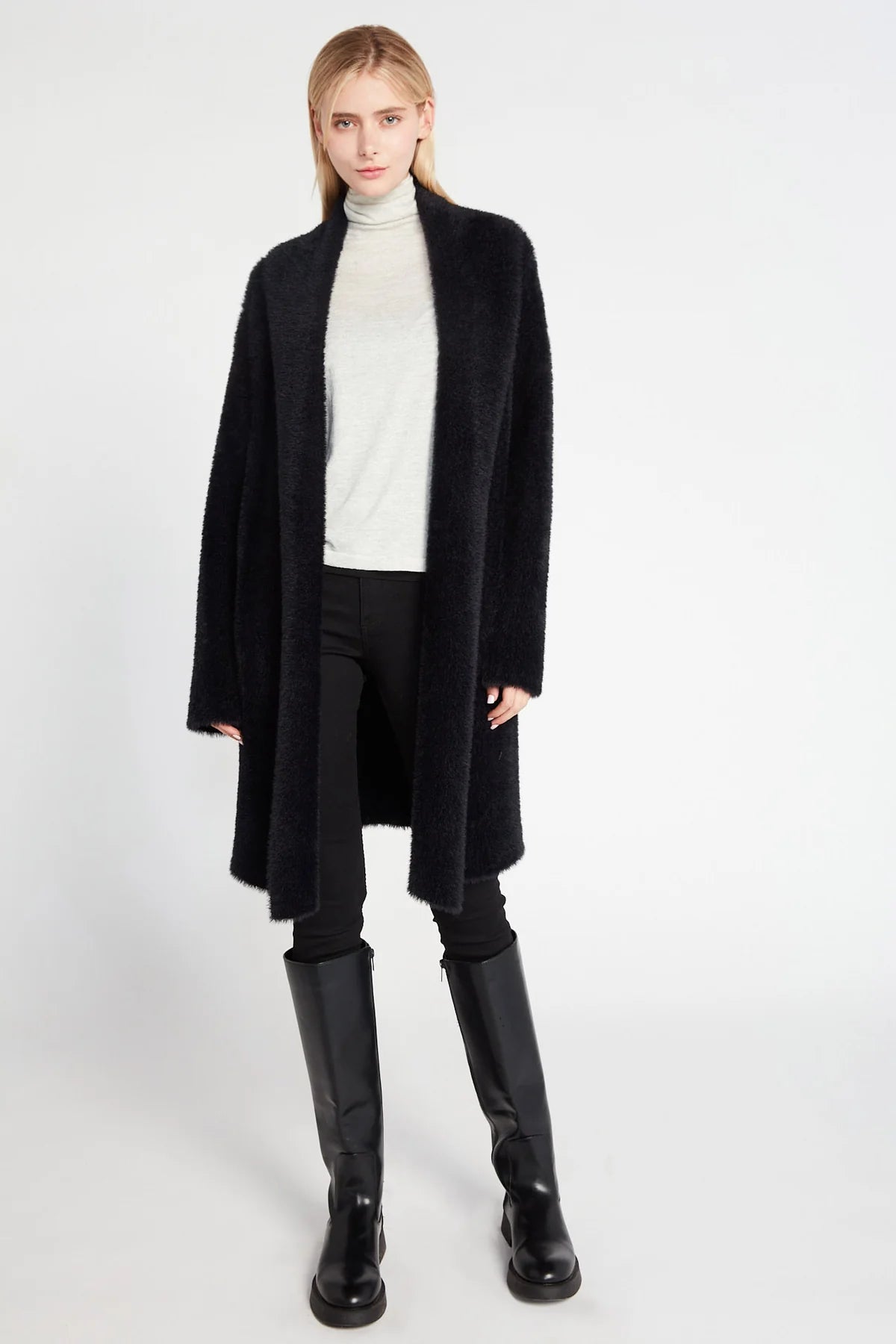 Mina Faux Mink Loose Fit Cardigan in Black - Madison's Niche 