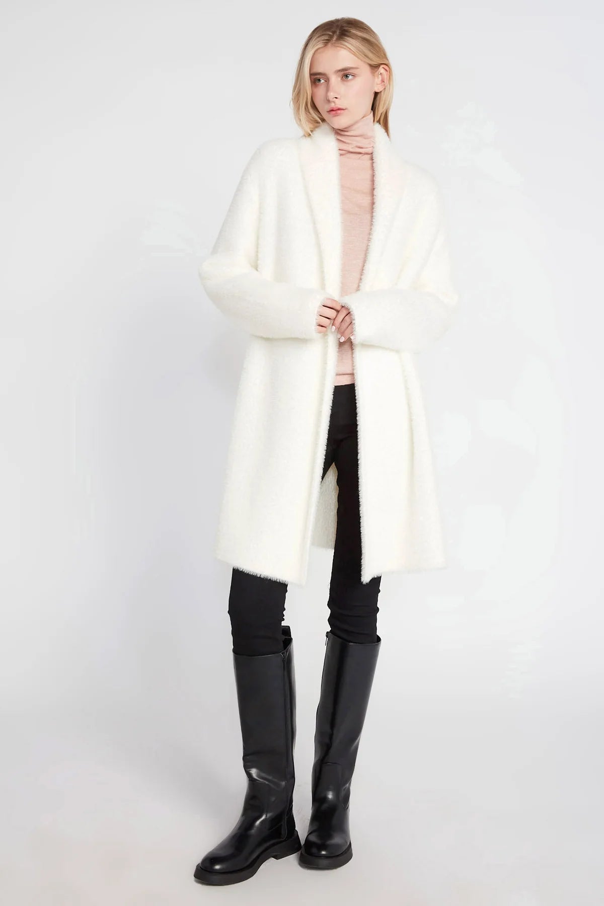 Mina Faux Mink Loose Fit Cardigan in Ivory - Madison's Niche 