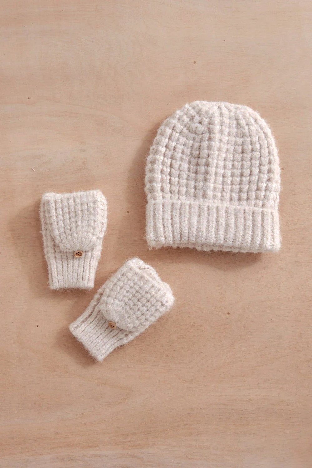 Nina Waffle Flip Mittens in Ivory - Madison's Niche 