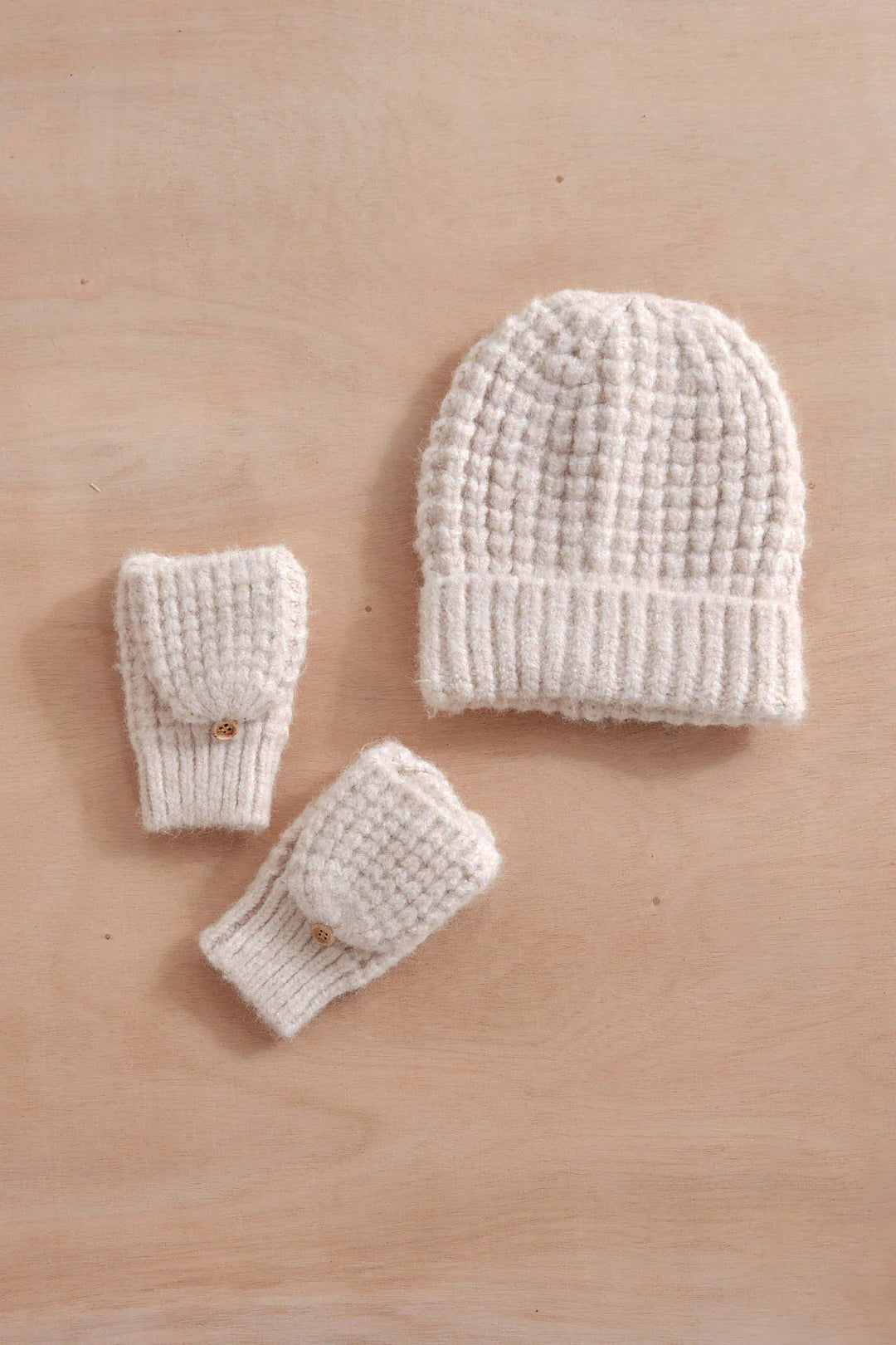 Nina Waffle Flip Mittens in Ivory - Madison's Niche 