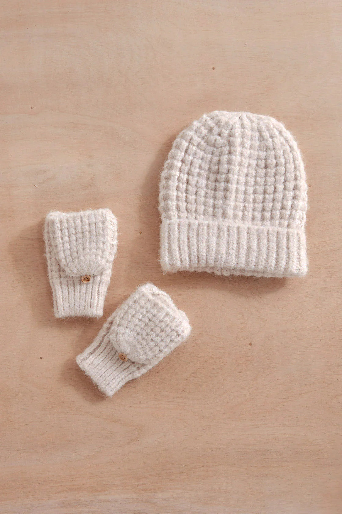 Nina Waffle Flip Mittens in Ivory - Madison's Niche 
