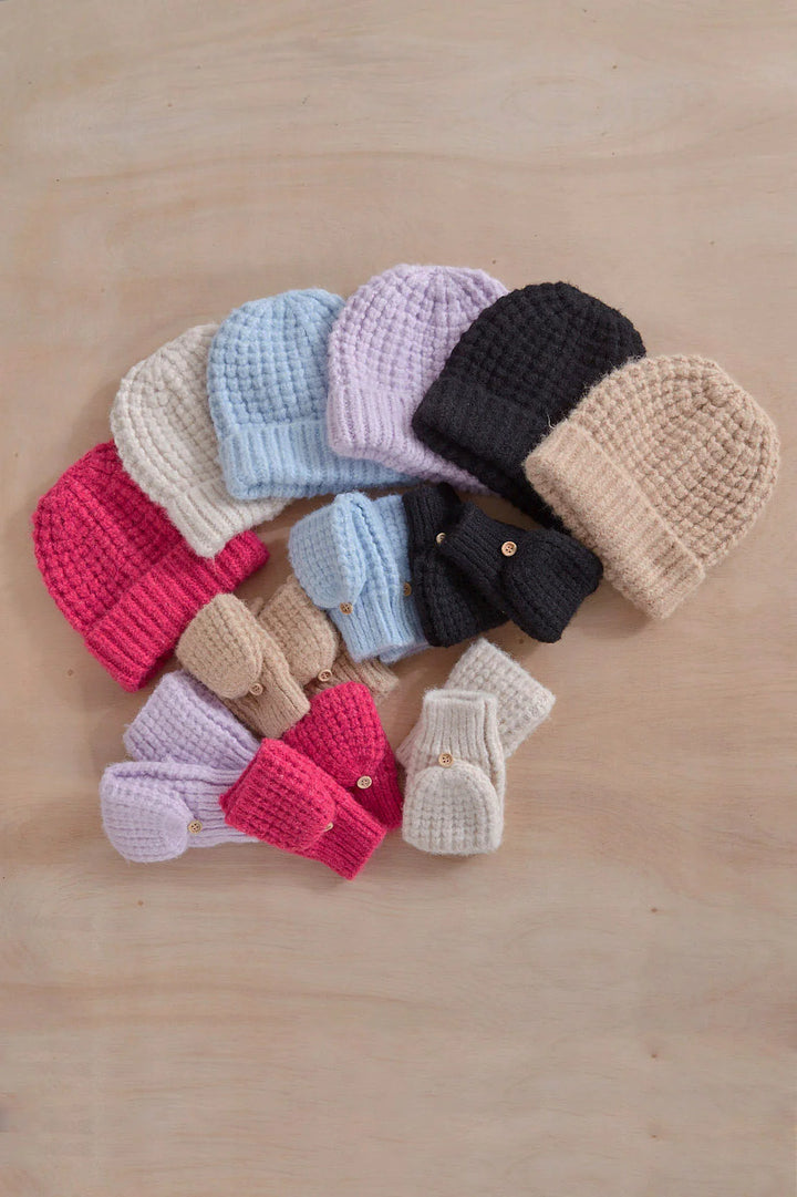 Nina Waffle Flip Mittens in Baby Blue - Madison's Niche 