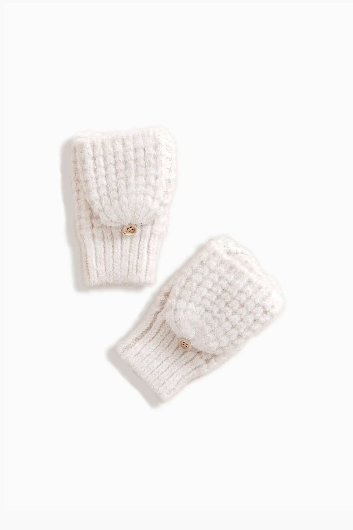 Nina Waffle Flip Mittens in Ivory - Madison's Niche 