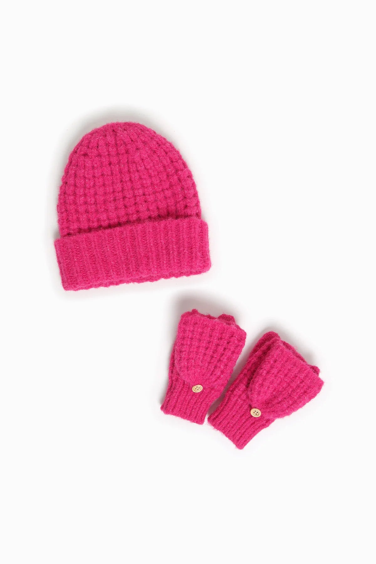 Nina Waffle Flip Mittens in Magenta - Madison's Niche 