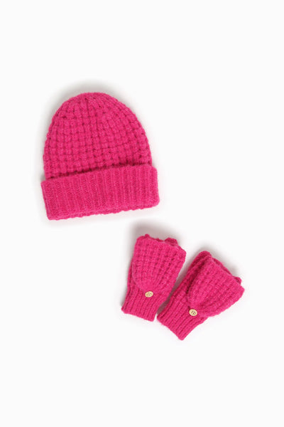 Nina Waffle Flip Mittens in Magenta - Madison's Niche 
