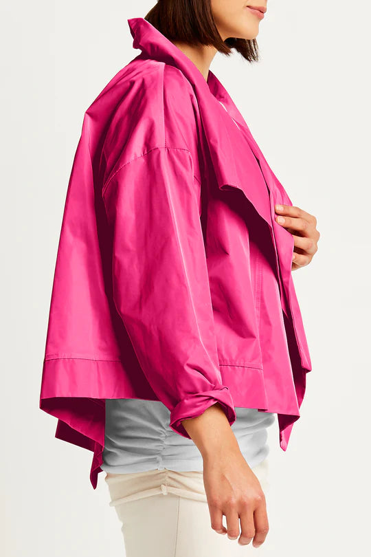 Nylon Cropped Asymmetrical Jacket in Lipstick - Madison's Niche 