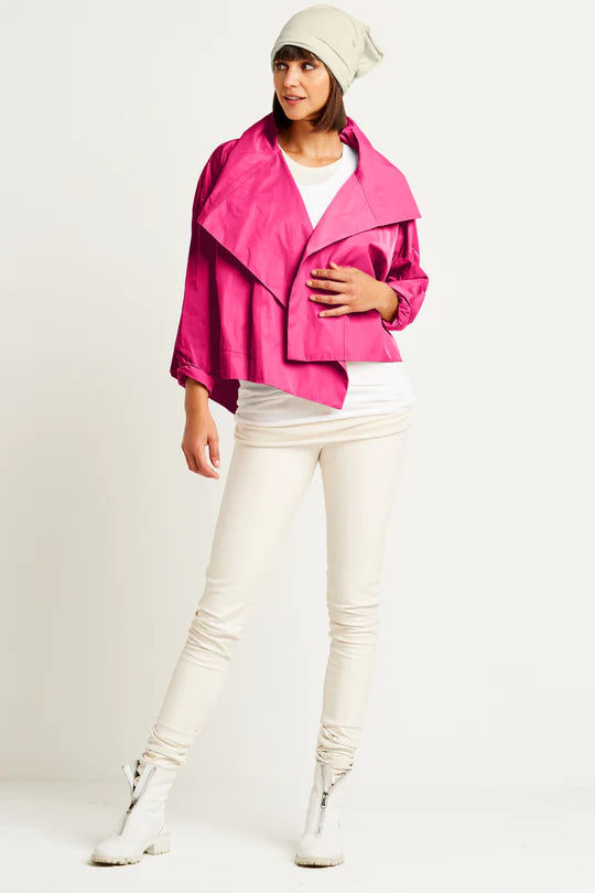 Nylon Cropped Asymmetrical Jacket in Lipstick - Madison's Niche 