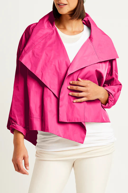 Nylon Cropped Asymmetrical Jacket in Lipstick - Madison's Niche 