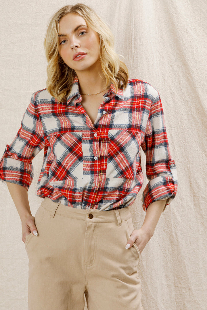 Red Long Sleeve Plaid Button Down