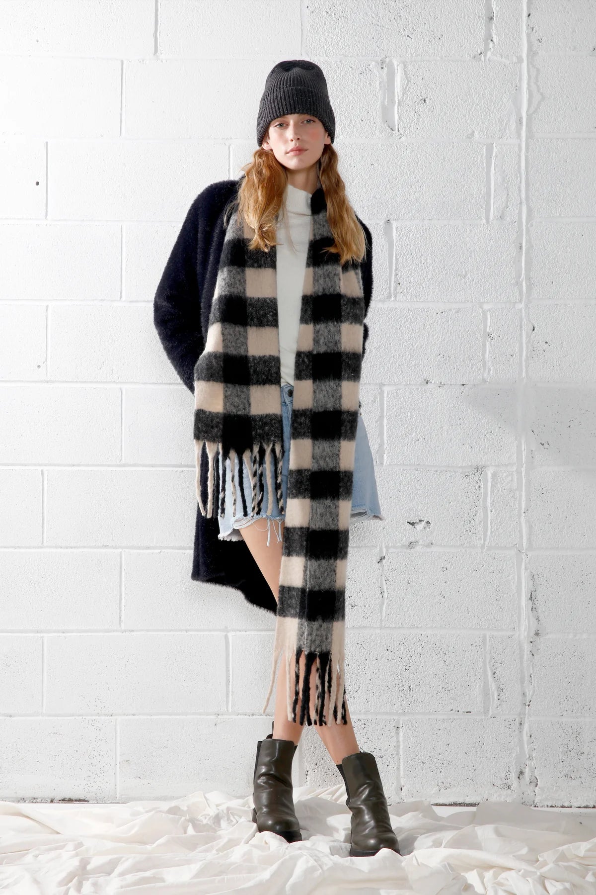 Reagan Black Plaid Scarf - Madison's Niche 
