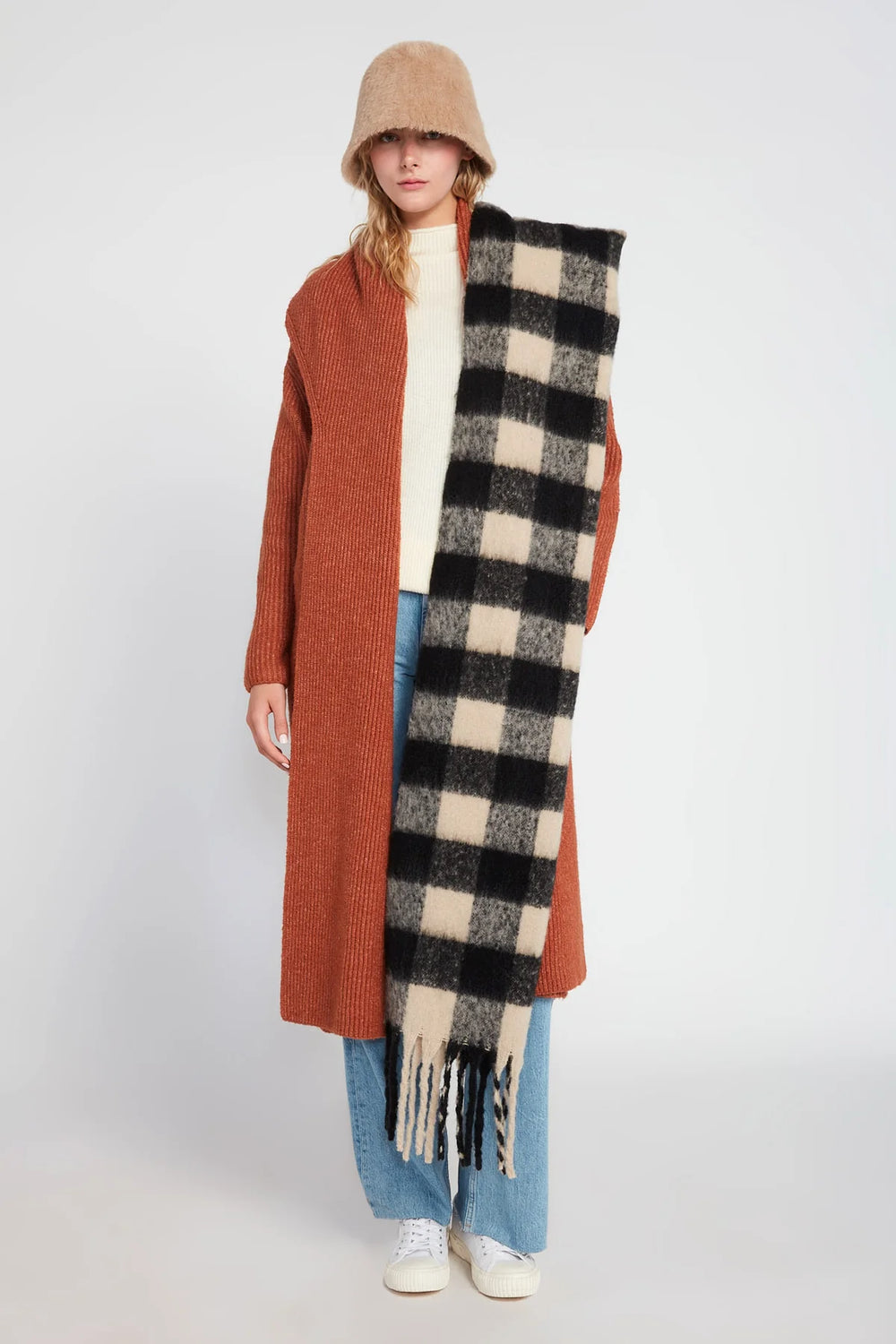 Reagan Black Plaid Scarf - Madison&