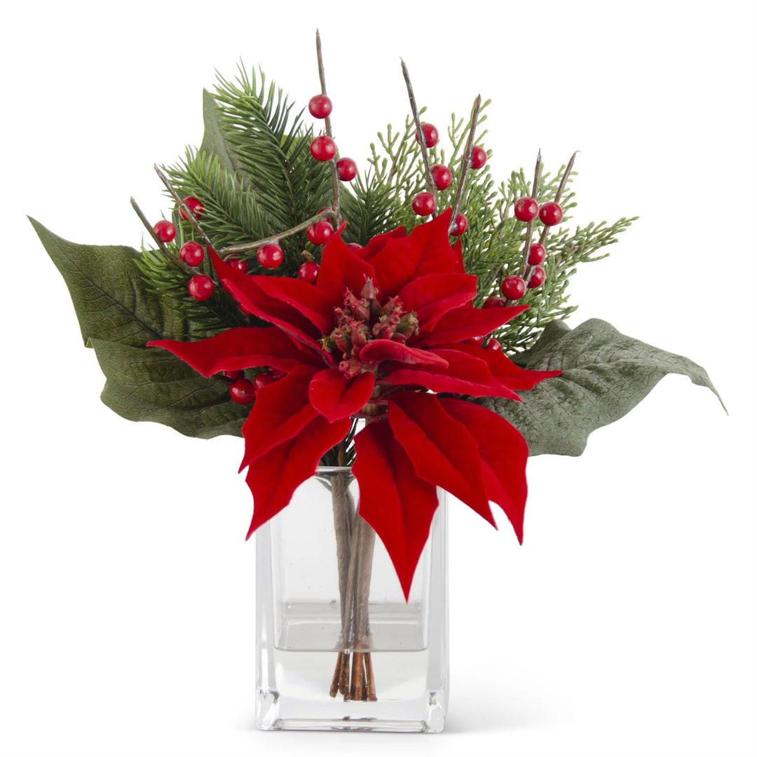 Red Poinsettia in Glass - Madison's Niche 