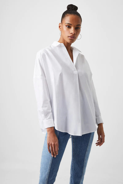 Rhodes Poplin Popover Shirt in Linen White - Madison's Niche 