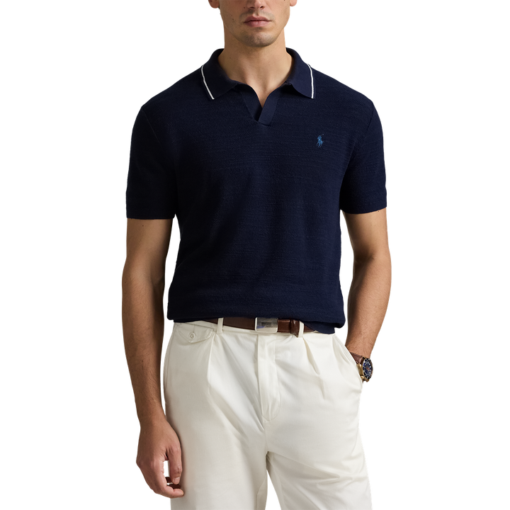 Short Sleeve Sweater With Tipping