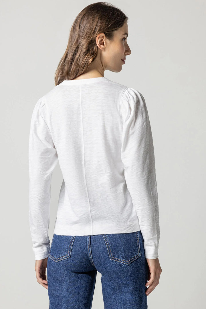 Shirred Long Sleeve Split Neck Top - Madison's Niche 