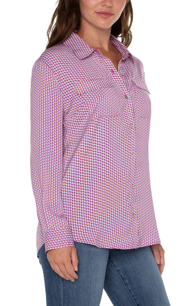 Woven Blouse with Pocket in Fuchsia