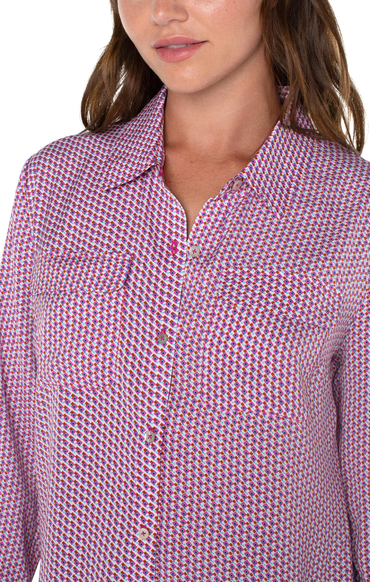 Woven Blouse with Pocket in Fuchsia